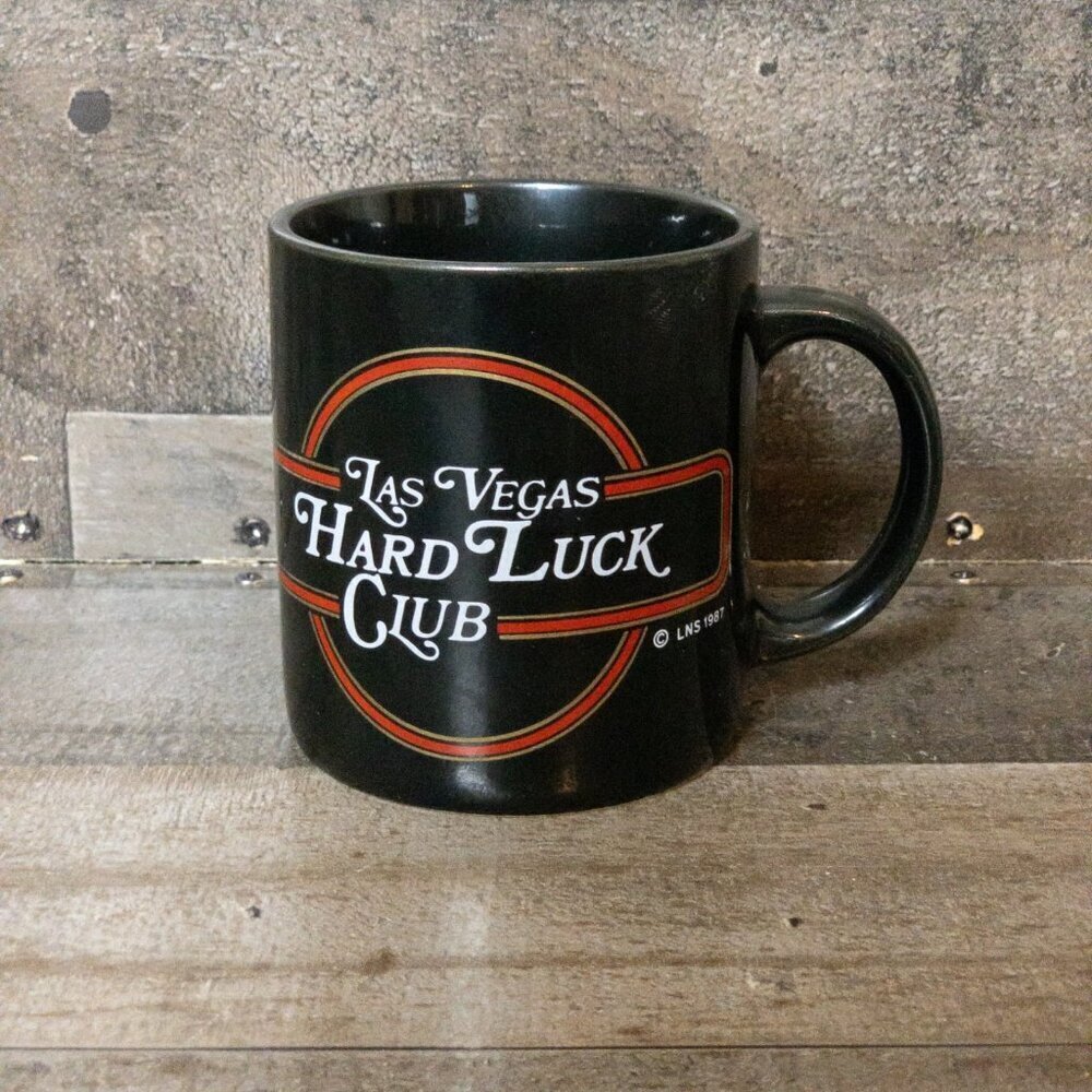 VINTAGE LAS VEGAS HARD LUCK CLUB 1987 COFFEE MUG RETRO BAR DINER CERAMIC CUP